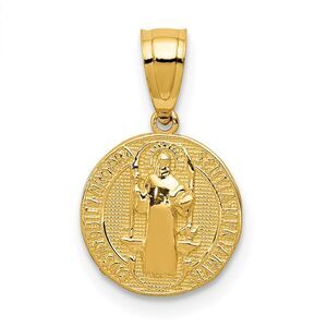 14k Yellow Gold Solid San Benito 2 Sided Medal Pendant, 10mm (3/8 In.)